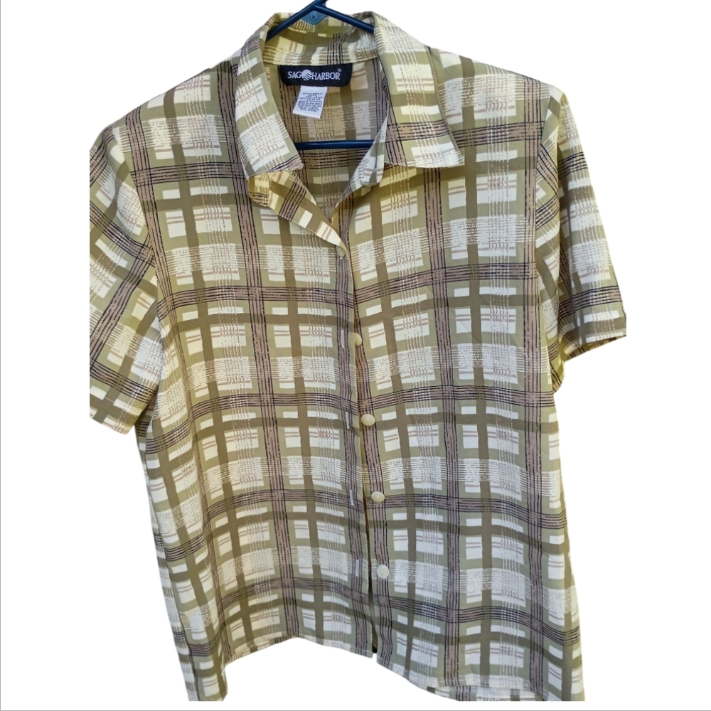 Sag Harbor Men's Plaid Shirt - Olive and Cream